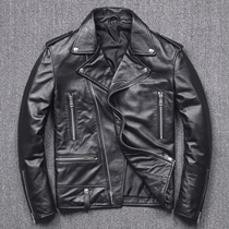 Leather leather clothing mens fashion handsome locomotive clothing slim leather jacket Haining head layer sheep leather trend coat