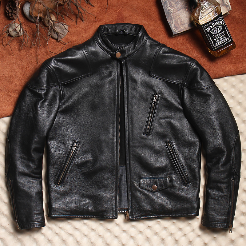Venom-Inspired Men's Short Motorcycle Jacket in Calfskin Leather, Stylish and Trendy Men's Outerwear, New Spring/Autumn Model, Off-Season Promotion