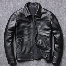 Winter new mens business casual leather leather jacket head layer cowhide plus cotton lapel Chinese style special coat