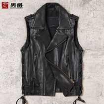 2021 new mens head layer cowhide slim suit collar leather leather jacket sleeveless horse clip vest Waistle mens waistcoat
