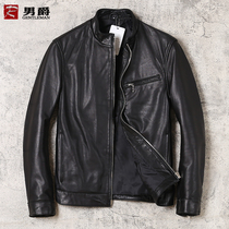 Factory direct sale Haining mens head sheepskin leather slim body stand collar locomotive leather jacket casual jacket
