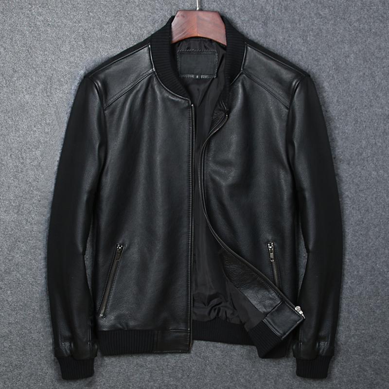 Imported Soft Head Layer Cow Leather Heining Genuine Leather Leather Clothing Male Baseball Uniform Leather Jacket Spring Autumn Thin single coat special price