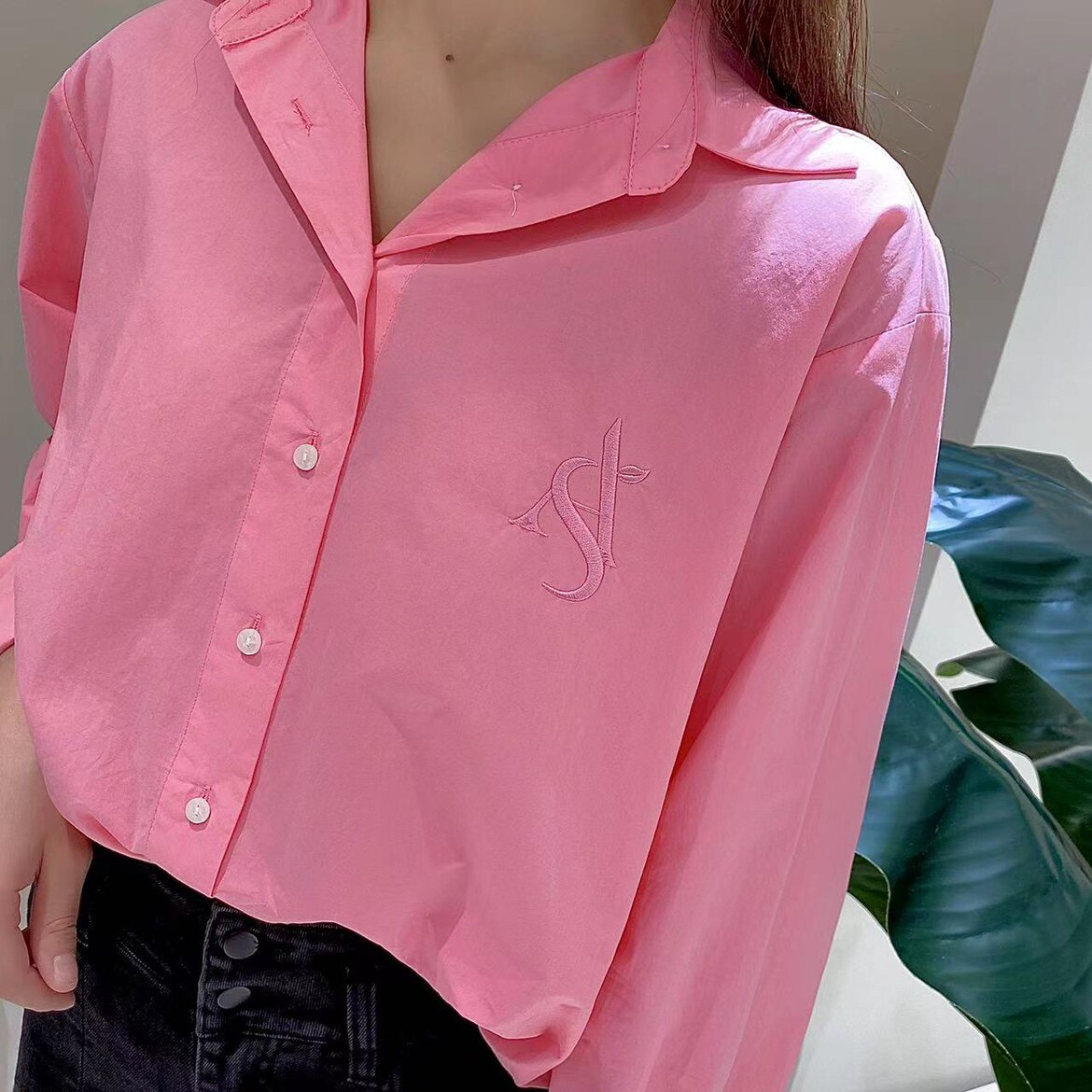 ACE Korea Shiren Ouni with the same paragraph 2022 spring and autumn pink long-sleeved shirt women's fashion all-match niche design