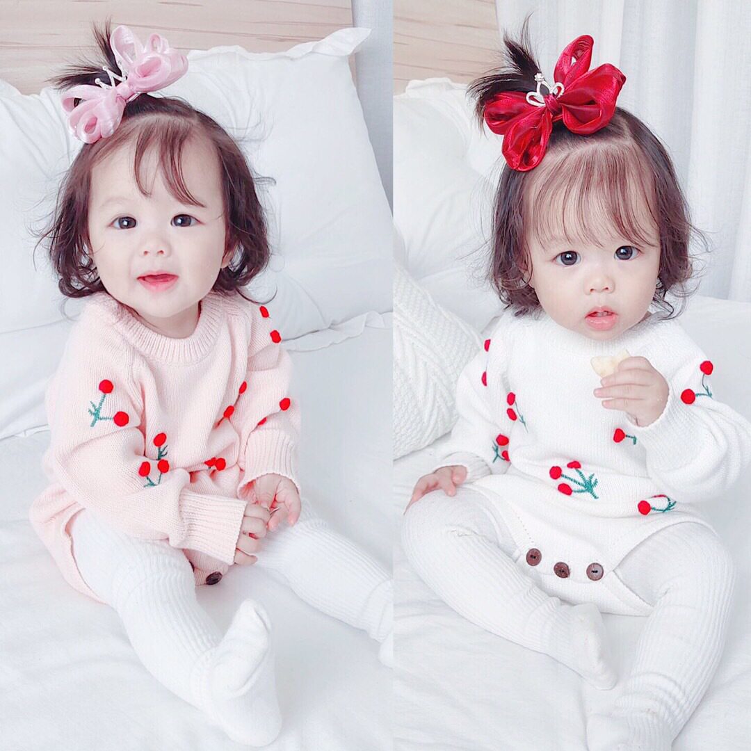 Baby Spring and Autumn Sweater Pure Cotton Ruby Gas Knitting Connector Embroidery Triangle Backing Clothing Clothes