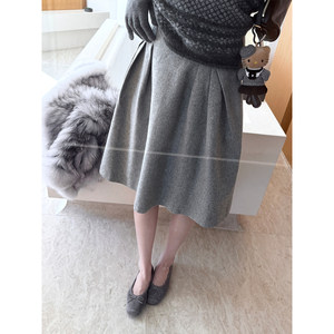 Laareetoo Wool Elastic Waist Gray Tutu Skirt for Women, Autumn and Winter Gray Slimming A-Line Mid-Length Skirt