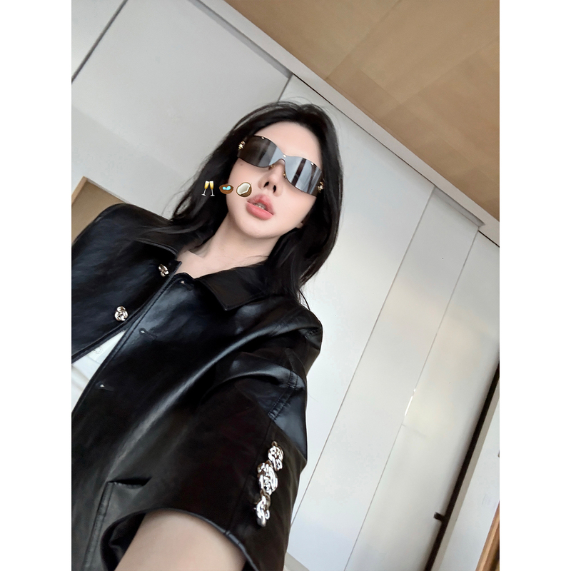 Laareetoo Jennie Style High-End Black Leather Jacket for Women, Autumn Pu Leather Biker Jacket with Elegant Temperament Laareetoo Jennie Style High-End Black Leather Jacket for Women, Autumn Pu Leather Biker Jacket with Elegant Temperament