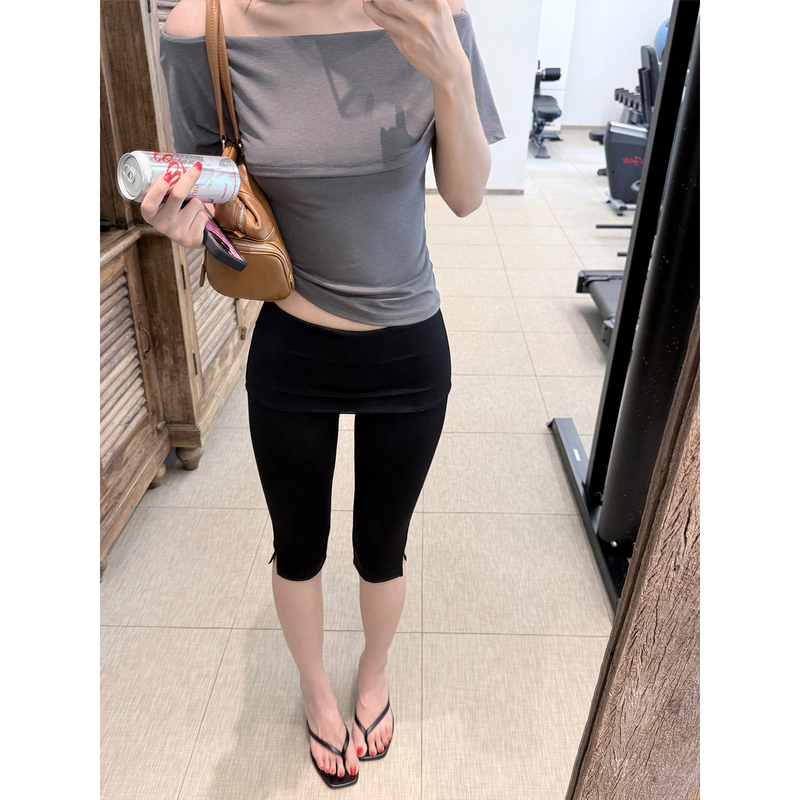 Laareetoo Capri Pants Elastic Mid-Length Pants with Slits for Women Summer Yoga Pants Casual Leggings