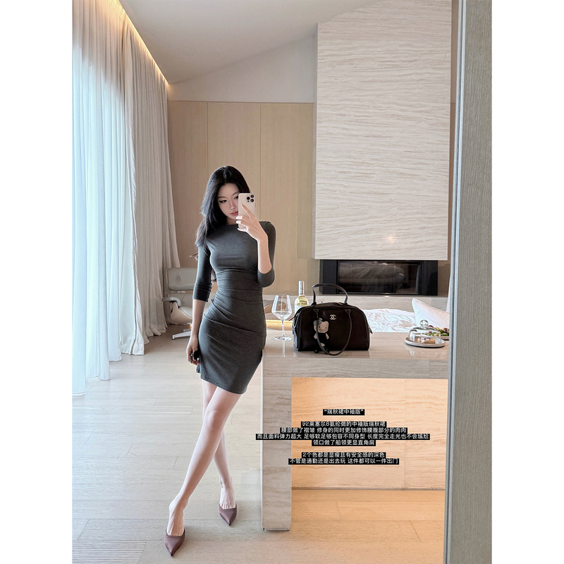 Laareetoo 92 Lyocell Rachel Dress for Women, Autumn 2026 New Style, Three-Quarter Sleeve Dress, Slimming