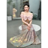 Женское вечернее платье большого размера на одно плечо, новинка 2025 года, легкая, роскошная, нишевая, толстая, блестящая, длинная юбка для экзамена, длинная юбка