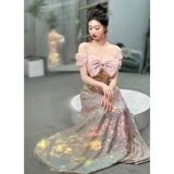 Женское вечернее платье большого размера на одно плечо, новинка 2025 года, легкая, роскошная, нишевая, толстая, блестящая, длинная юбка для экзамена, длинная юбка