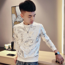 Boomer long sleeve sweatshirt male heist quick hand mesh red cliffon with the same golden silk flower undershirt on the floor clothes nightclub