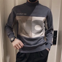 Boomer semi-high neckline sweatshirt male body size casual geometric pattern Korean version blouse trend society little guy jacket