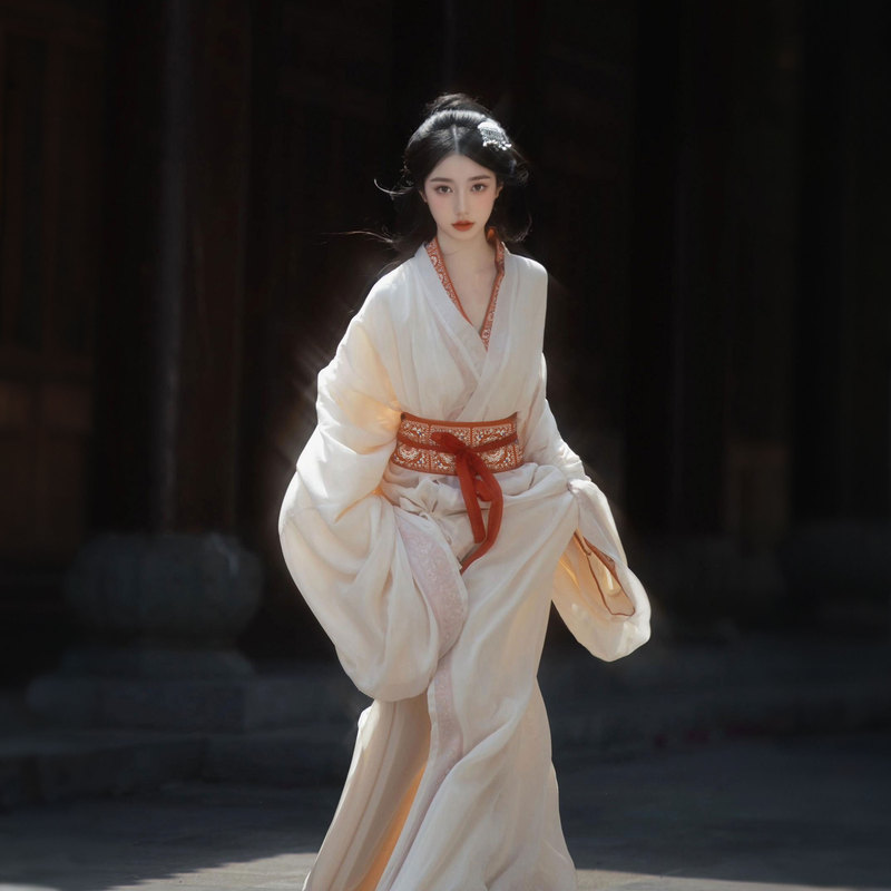 Hanfu Women's Qin Dynasty Robe, Restored Style from Ma Shan Chu Tomb, with a Trailing Straight Skirt, Suitable for Spring and Autumn, Traditional Chinese Style, Authentic and Genuine