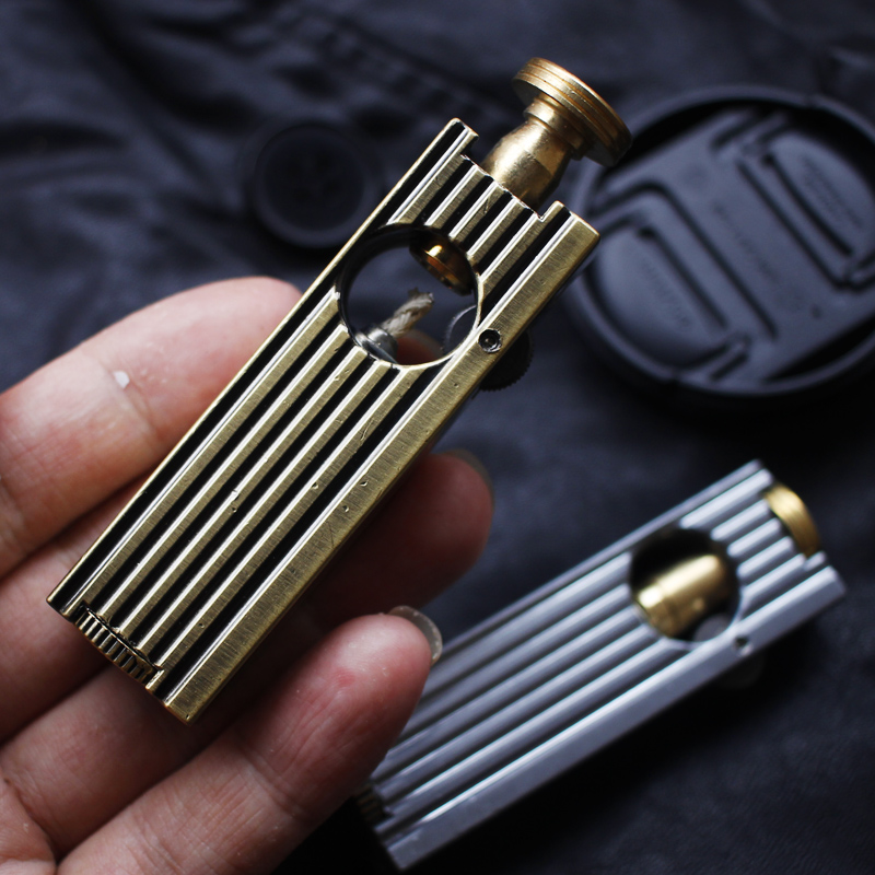 Retro ngang kéo dầu hỏa nguyên chất đồng nhẹ hơn ống cổ điển rãnh cổ nam tùy chỉnh bộ sưu tập quà tặng - Bật lửa bat lua rio