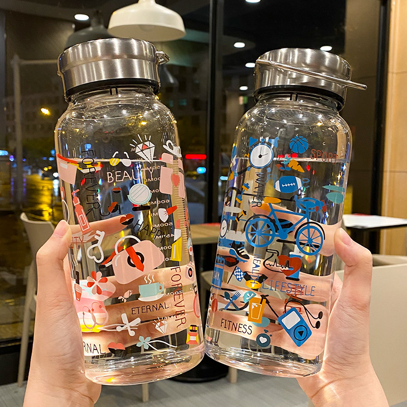 Large capacity glass 1000ml oversized kettle portable cute high temperature resistant ins household men's and women's water bottle large