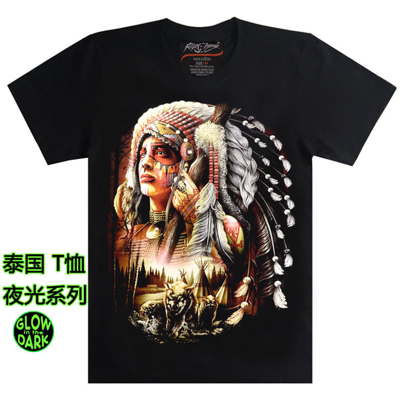 Thai imported Indian chief men's pure cotton short-sleeved T-shirt, breathable, large size, luminous, 2024 new style, personalized