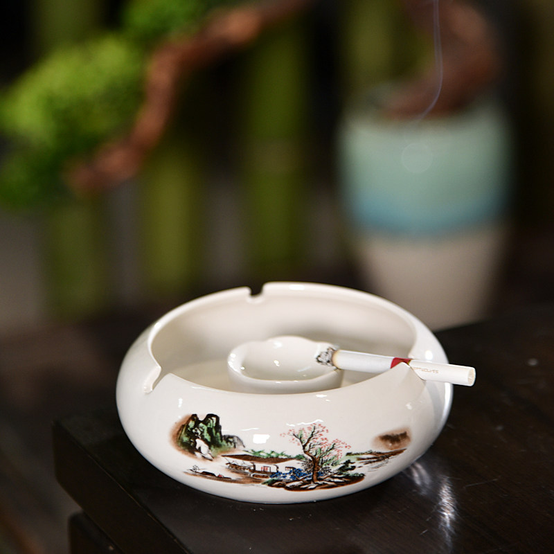 ins net red China white ashtray creative personality trend Household living room Nordic with lid anti-fly ash diy self-made