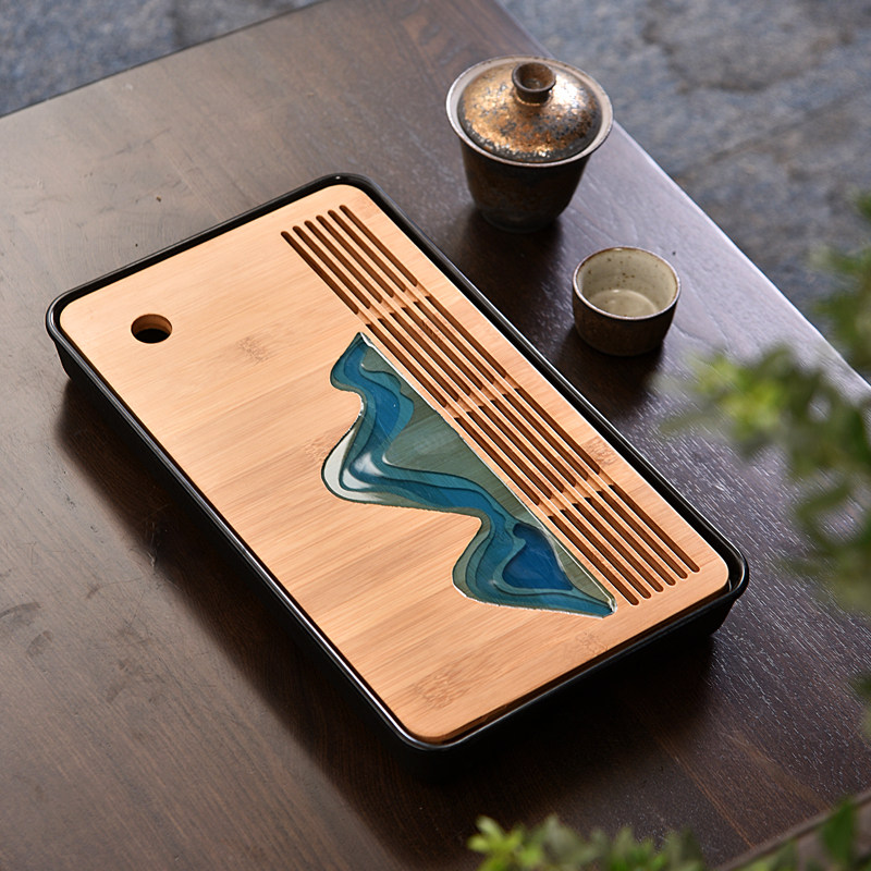 ins net red Nordic simple small stainless steel plastic solid wood household rectangular round tea tray tray drain