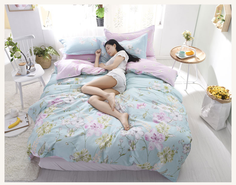 Bộ đồ giường bằng vải cotton bốn mảnh đơn giản 1.5 1.8m khăn trải giường bằng vải lanh đôi mền gối