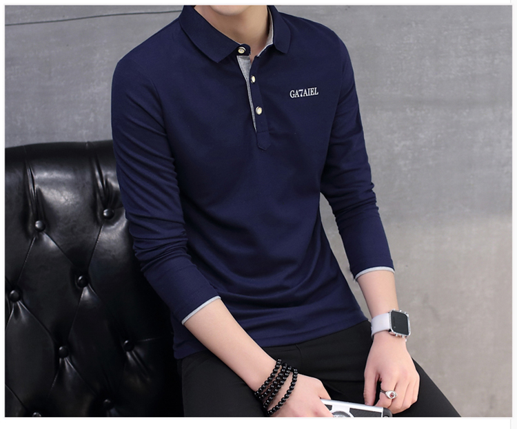 Mùa thu người đàn ông mới của dài tay leader T-Shirt cotton slim ve áo polo áo sơ mi kinh doanh bình thường cổ áo sơ mi