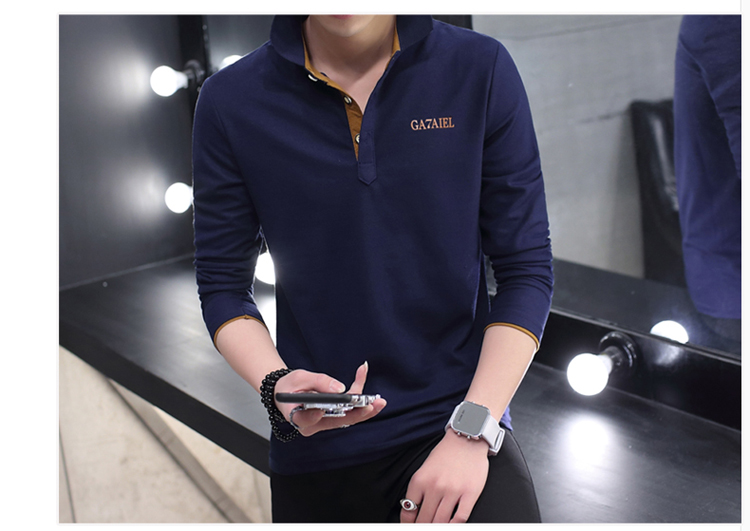 Mùa thu người đàn ông mới của dài tay leader T-Shirt cotton slim ve áo polo áo sơ mi kinh doanh bình thường cổ áo sơ mi