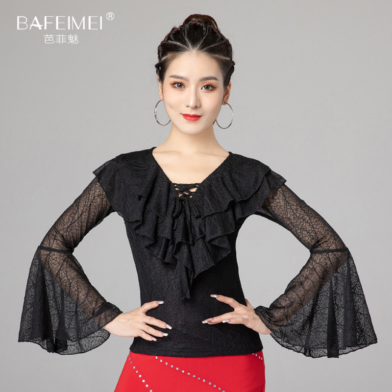 Ballet Phantom New Latin Morden Dance Female Waltz National Standard Dance Horn Sleeve Blouse Exercises Performance Costumes