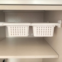 Japan imported telescopic rod shelf storage basket Basket sink shelf storage box Free hole shelf bathroom