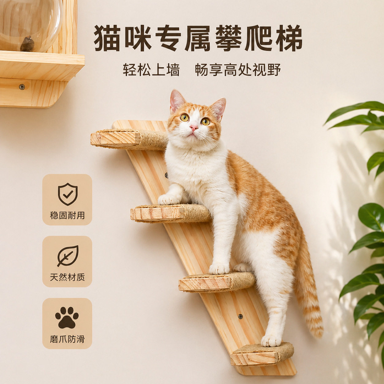 Solid Wood Cat Climbing Frame, Small-Sized Cat Climbing Frame for Home Use, Wall-Mounted Cat Ladder, Cat Nest, Wall-Mounted Cat Climbing Frame Set