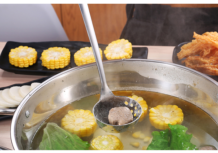 Súp muỗng colander thép không gỉ hộ gia đình dài xử lý lớn một muỗng lớn sáng tạo dày cháo muỗng nồi lẩu nồi inox