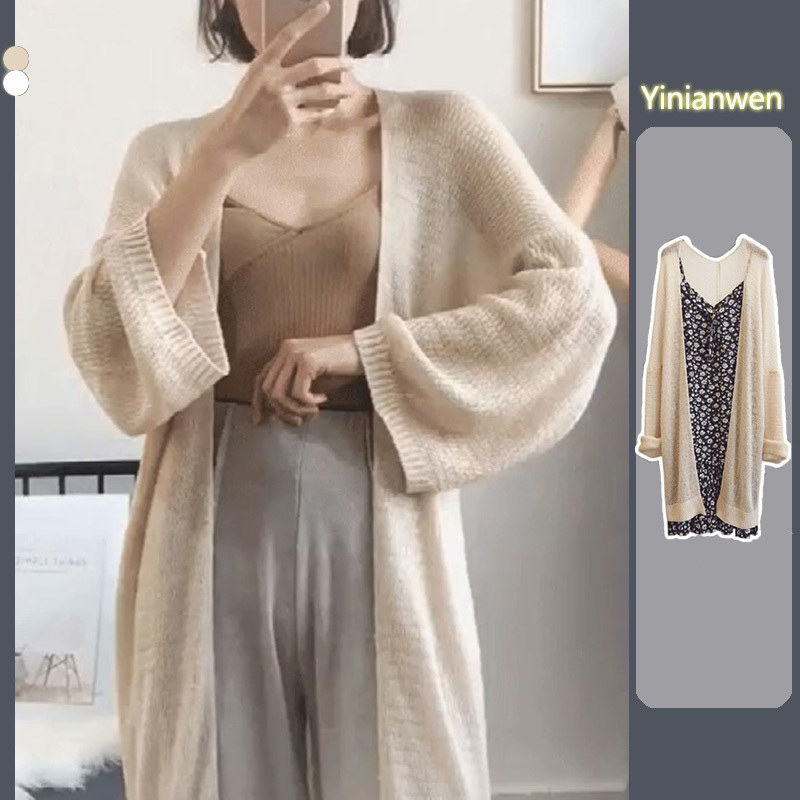 Knitted Cardigan for Women, Spring and Summer, Korean Style, Mohair, Mid-Length, Loose, Lazy Style, Sun Protection Clothing, Lightweight Jacket for Outer Wear