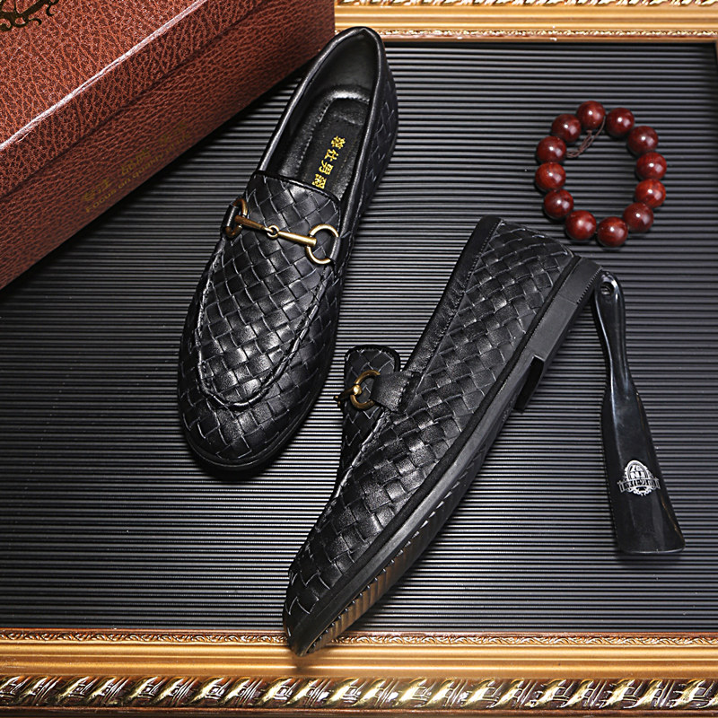 2022 new genuine leather woven men's shoes Inn sloth sloppy set foot driving shoes Business breathable casual leather shoes Bean Bean Shoes