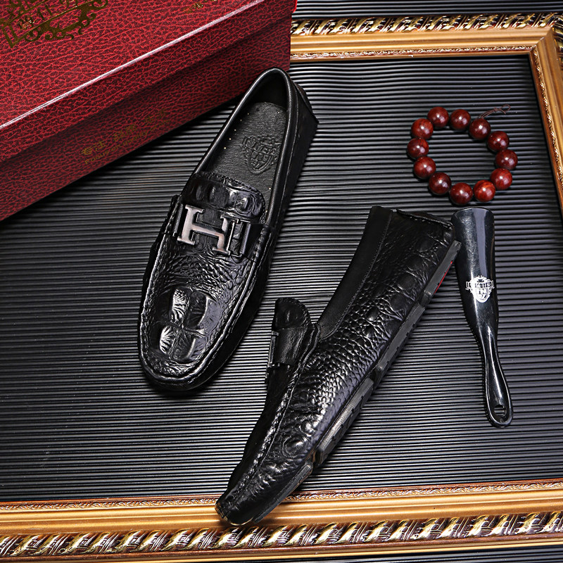 2021 new crocodile pattern beanie shoes men's leather British business casual men's leather shoes lazy set feet driving shoes