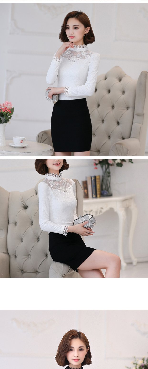 Bên trong lưới gạc đáy áo sơ mi nữ dài tay cổ cao cộng với nhung dày đồ lót nhiệt áo sơ mi nữ bó sát kích thước lớn áo ren áo nam