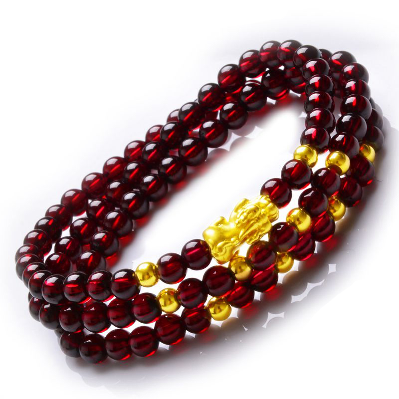 Garnet Bracelet for Women, Pure Natural Sand Gold, Gold Pixiu Bracelet, Multi-Circle Genuine Crystal for Attracting Wealth