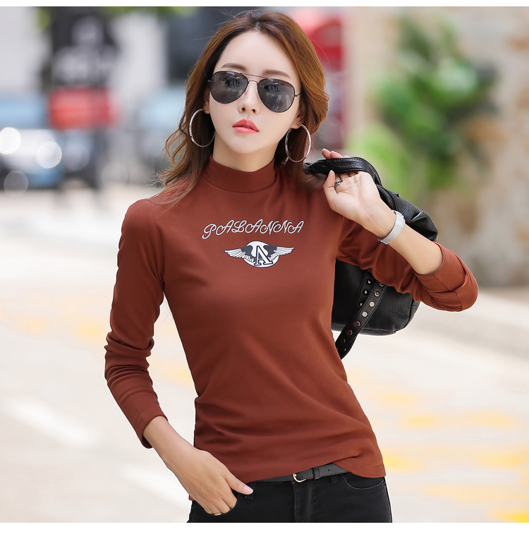 Áo lót nữ nữ cộng với nhung dày 2018 thu đông 2018 Áo thun cotton nửa cổ cao, áo sơ mi cổ lọ có thể mặc bên ngoài áo giữ nhiệt cho bé