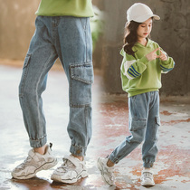 Girls tooling jeans 2020 New loose Korean version of the childrens casual trousers girls spring and autumn Haren pants