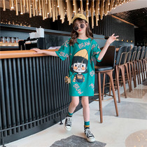 Short sleeve T-shirt Skirt Girl Loose Medium Long Summer 2021 New Great Child Summer Clothes Fat MM Net Red Half Sleeve Blouse 9