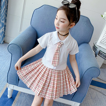 Girls Pleated Skirt 2020 New Summer Academy Style Dress Dong Korean White Shirt Childrens Class Clothes