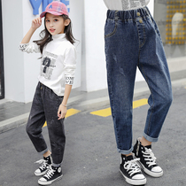 Girls Thick Jeans 2020 Spring and Autumn Children Korean version of high waist stretch trousers