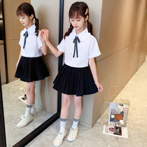 Girls Summer Suit Dress 2021 New Children Jk Genuine College Wind Uniform Skirt Big Boy Plexus Skirts Two Sets
