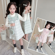 Girl vest dress autumn and winter fragrant style foreign girl princess dress children sweater dress 8 suit dress