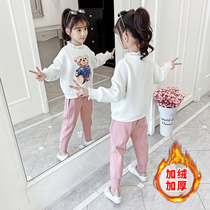 Girls autumn and winter childrens net red suit foreign style childrens clothing 2019 new big children plus velvet thick casual two-piece set