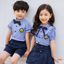  Primary school student school uniform suit summer short-sleeved middle school student British college style childrens graduation photo Kindergarten class uniform Garden uniform