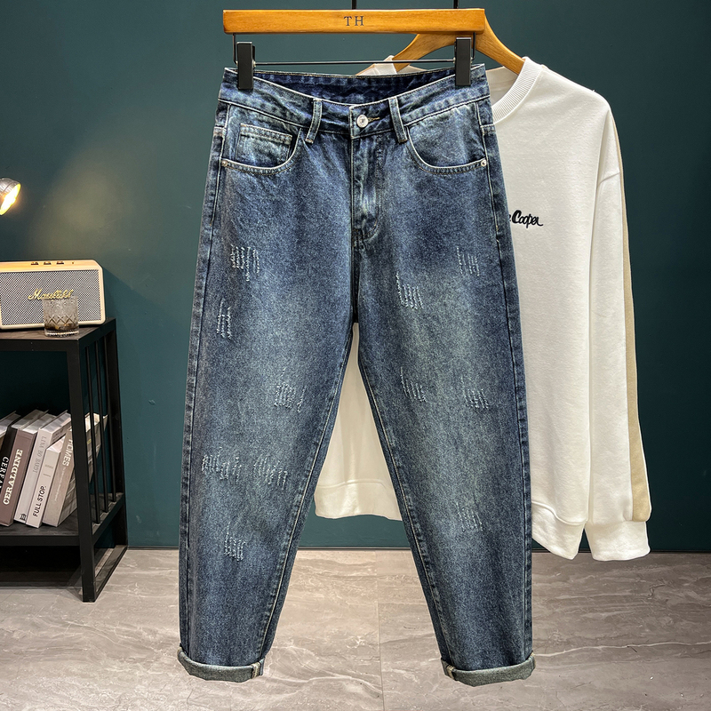 100% Cotton Fabric! Focus on Quality! Exported Brand-Name Jeans with Cut Tags, Men's Straight-Leg Cat Claw Style, Trendy New Spring and Autumn Models