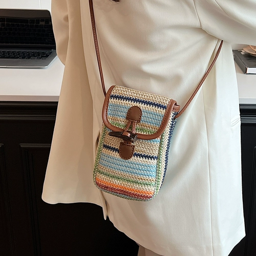 Пляжная соломенная сумка через плечо, летняя плетеная сумка для телефона