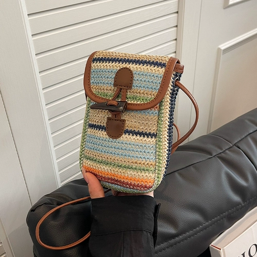 Пляжная соломенная сумка через плечо, летняя плетеная сумка для телефона