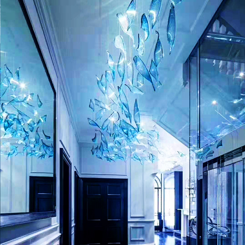 Beauty Chen Mall Villa Clubhouse Decent Board Room Soft-mounted Decoration Ceiling Hanging hotel lobby Blue aerial chandeliery