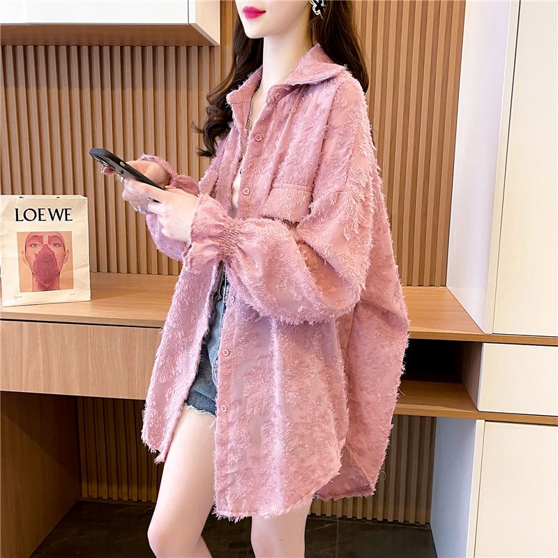 Mid-Length Thin Cardigan Sun Protection Shirt for Women 2025 New Style with Stylish Design, Tassel Jacquard Embroidery Top