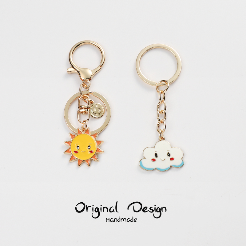 Sun and Clouds Cute Cartoon Couple DIY Car Keychain Pendant for Men and Women Ring ins Creative Rainbow Lightning