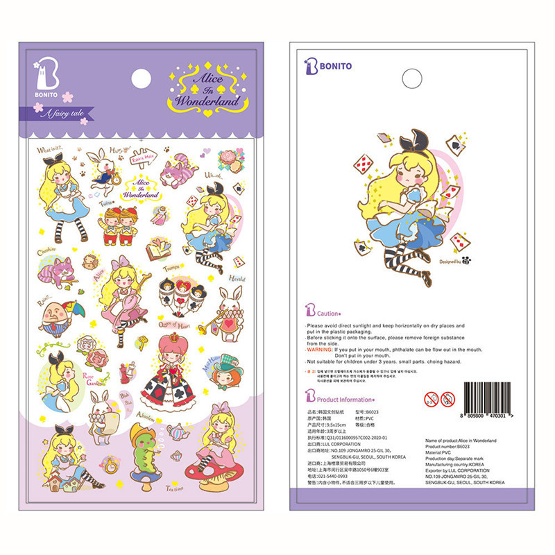 Korean Bonito Stickers Alice in Wonderland Alice in Wonderland Handbook Decorative Stickers